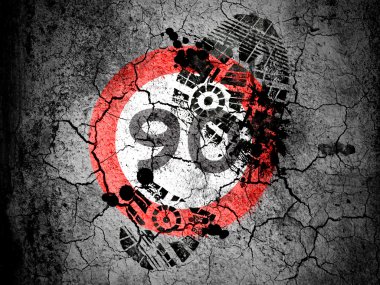 hız sınırı işareti vignette kirli yağ ayak izi ile kırık zemin üzerine boyanmış