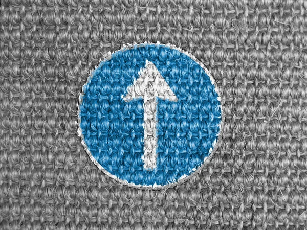 Forward road sign painted on grey fabric — Stock Photo, Image