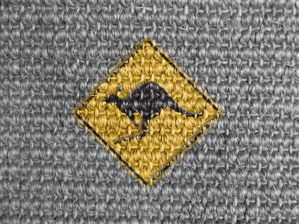 Kangaroo road sign painted on grey fabric — Stock Photo, Image