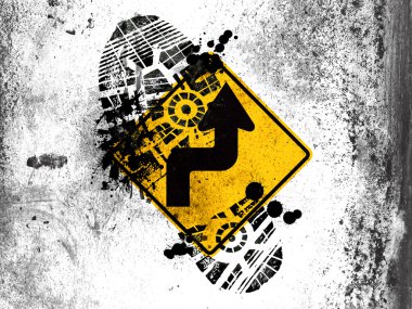 Beyaz tahta üzerine kirli ayak izi ile boyalı yol işaret açmak