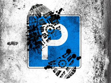 yol işaret otopark beyaz tahta üzerine kirli ayak izi ile boyalı