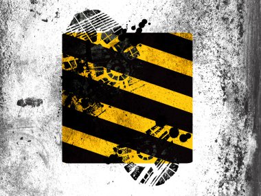 Uyarı yol işareti beyaz tahta üzerine kirli ayak izi ile boyalı