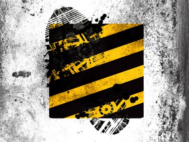 Uyarı yol işareti beyaz tahta üzerine kirli ayak izi ile boyalı