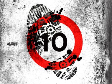 Beyaz tahta üzerine kirli ayak izi ile boyalı hız sınırı işareti