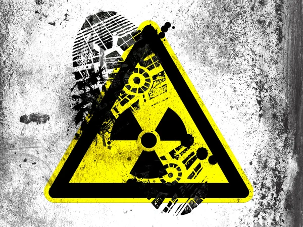Nuclear radiation sign drawn on whiteboard with dirty footprint on it — Stock Photo, Image