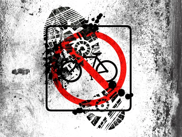 No bicycle road sign painted on whiteboard with dirty footprint on it — Stock Photo, Image