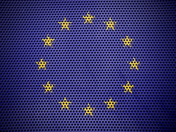 Bandiera dell'Unione Europea dipinta su griglia metallica — Foto Stock