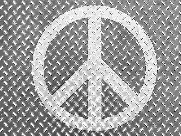 Peace symbol painted on metal floor — Stock Photo, Image