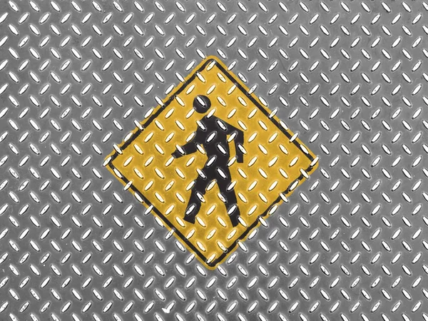 Pedestrian road sign painted on metal floor — Stock Photo, Image