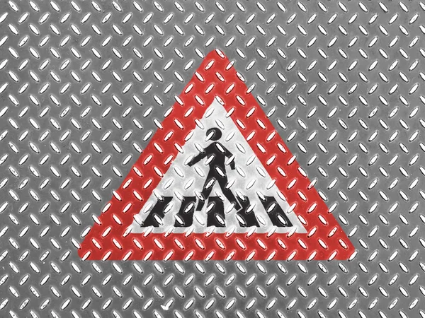 Pedestrian road sign painted on metal floor — Stockfoto