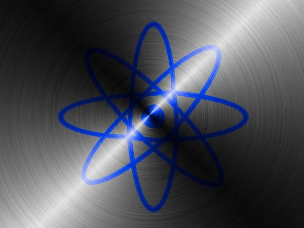 Atom symbol maloval na kartáčovaný metall kartáčovaný metall — Stock fotografie