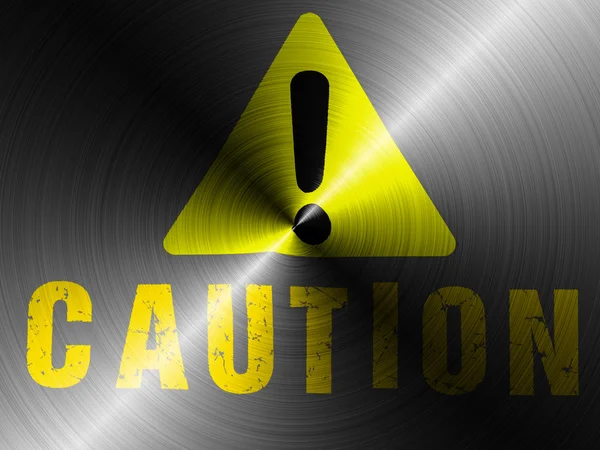 Caution sign painted on brushed metall — Stock Photo, Image