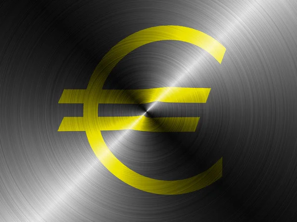 Sinal de moeda euro pintado em metal escovado — Fotografia de Stock