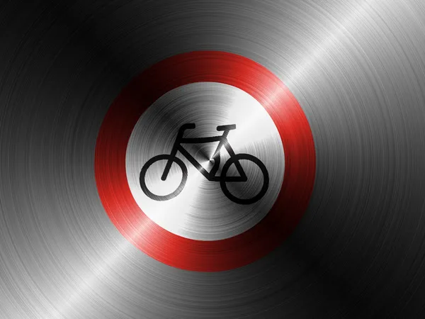 Ingen cykling vägskylt målade på borstad metall — Stockfoto
