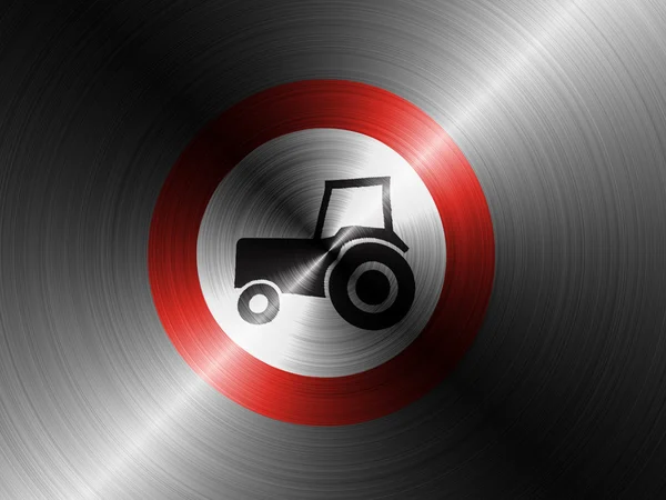 Ingen traktor vägskylt målade på borstad metall — Stockfoto