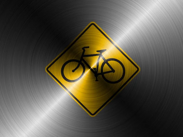 Bicycle road sign painted on brushed metall — Stock Photo, Image