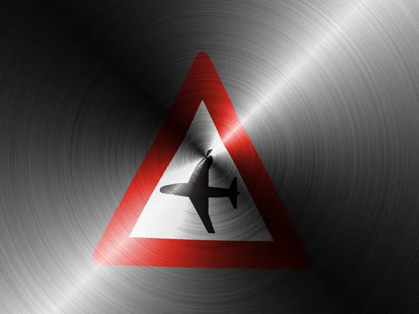 Low flying aircraft or sudden aircraft noise road sign painted on brushed metall — Stock Photo, Image
