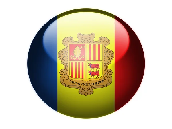 Флаг Андорры, нарисованный на глянцевой круглой сфере или иконе — стоковое фото