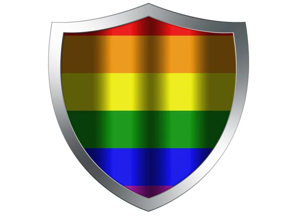 Gay pride flag painted on protection shield — Stock Photo, Image