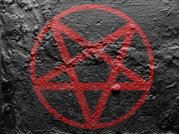 Grunge duvara boyalı pentagram sembolü