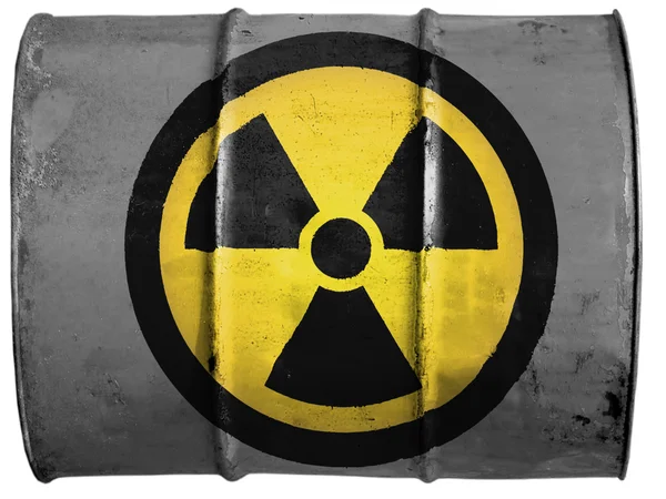 Nuclear radiation symbol painted on oil barrel — Stock Photo, Image