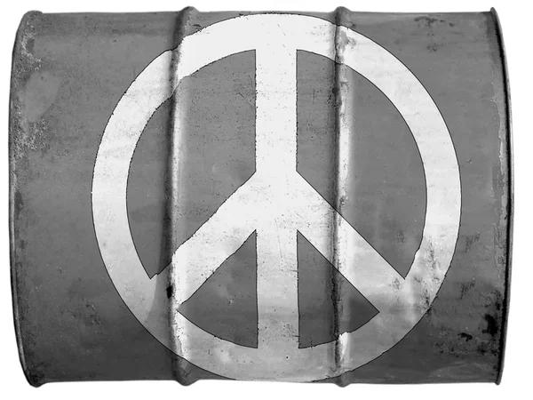 Peace symbol painted on oil barrel — Stock Photo, Image