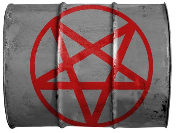 Pentagram symbool geschilderd op olie vat — Stockfoto