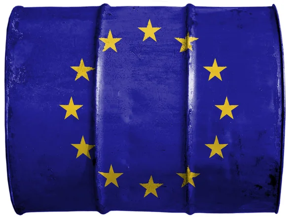 油のバレルで塗られる欧州連合の旗 — ストック写真