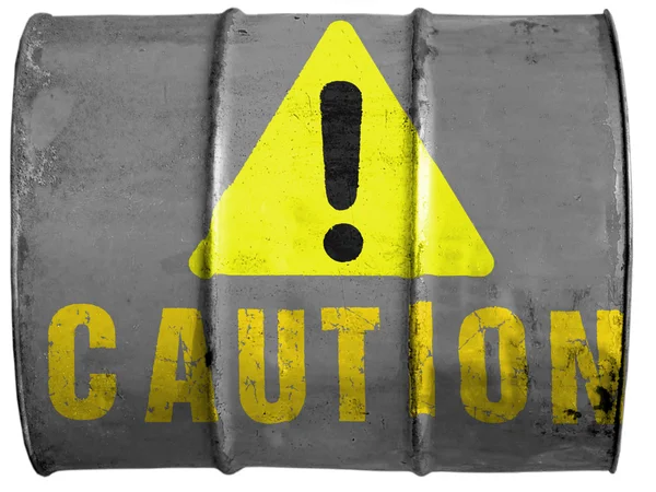 Caution sign painted on oil barrel — Stock Photo, Image