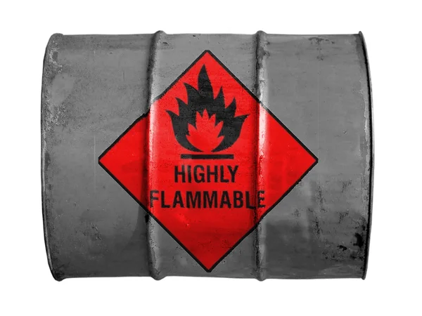 Highly flammable sign drawn on oil barrel — Stock Photo, Image