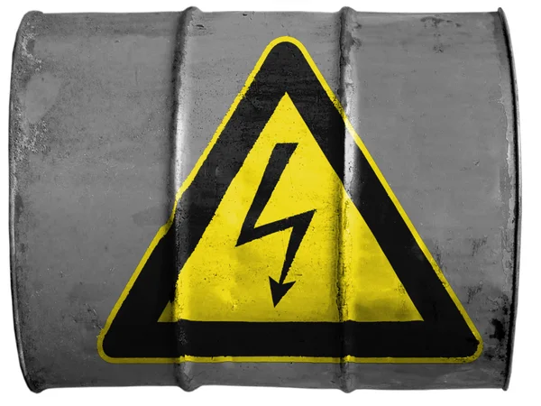 Електричний ударний знак, намальований на масляній бочці — стокове фото