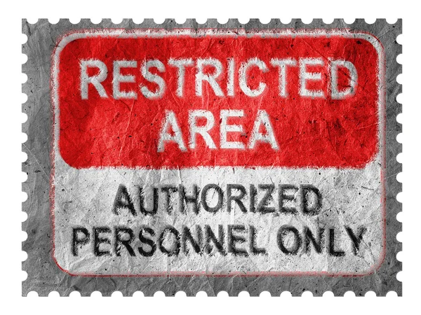 Restricted area sign painted on paper postage stam — Stock Photo, Image