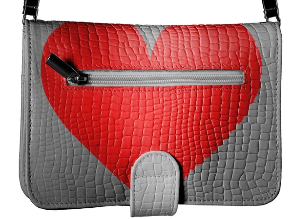 Red Heart symbol painted on crocodile skin purse — Stock Photo, Image