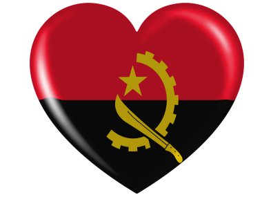 Angola. parlak kalp simgesi üzerinde boyalı Angola bayrağı