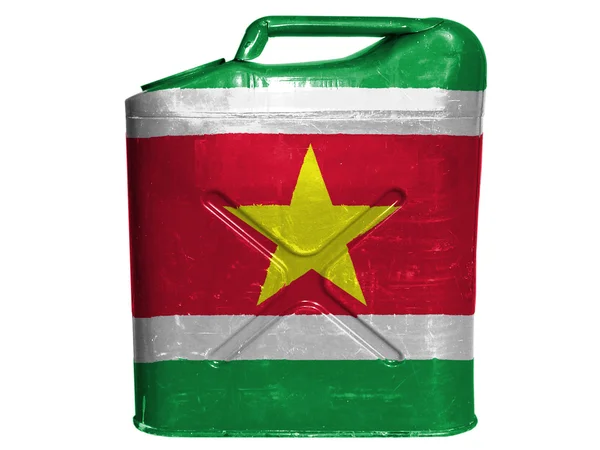 Surinamesische Flagge auf Benzinkanister oder Gaskanister gemalt — Stockfoto