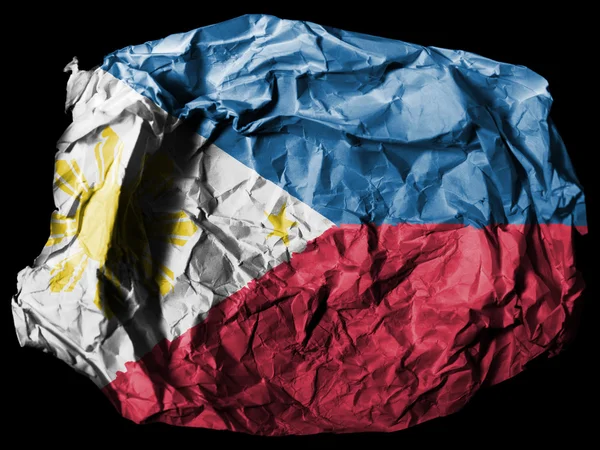 Philippinische Flagge auf zerknittertem Papier auf schwarzem Hintergrund gemalt — Stockfoto