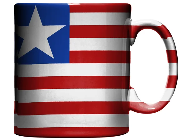 Liberia. Liberianische Flagge auf Kaffeebecher oder Tasse gemalt — Stockfoto