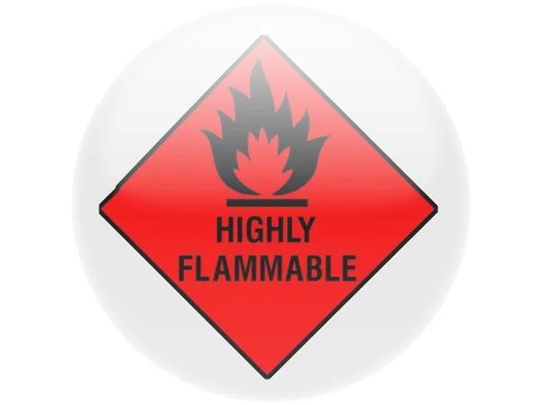 Highly flammable sign drawn on . Round glossy badge — Stock Photo, Image