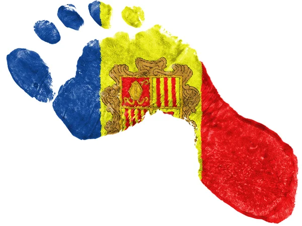 Andorra flag painted in a shape of footprint — Stock Photo, Image