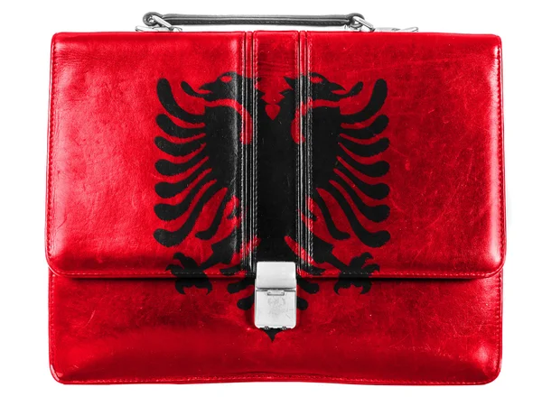 Albania. Bandiera albanese dipinta su piccola valigetta o borsa in pelle — Foto Stock