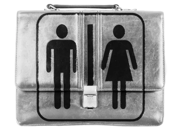 小さな briefcaseor 革製のハンドバッグに描かれたトイレのサイン — ストック写真