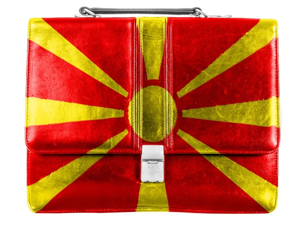 Macedonië vlag geschilderd op kleine briefcaseor lederen handtas — Stockfoto