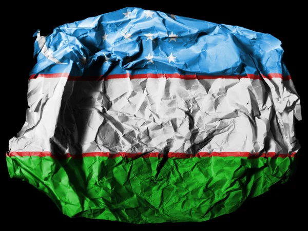 Buruşuk kağıt siyah arka plan üzerine boyanmış Özbekistan bayrağı — Stok fotoğraf
