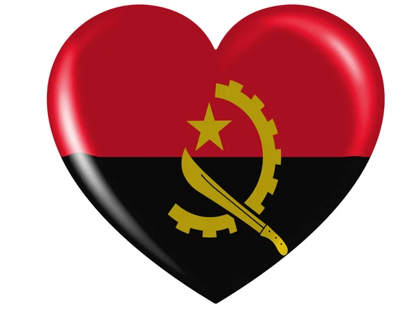Angola. Angolská vlajka na lesklé srdce ikony — Stock fotografie