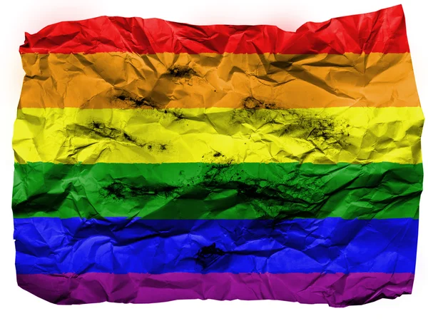 Buruşuk kağıt üzerinde boyalı gay pride bayrağı — Stok fotoğraf