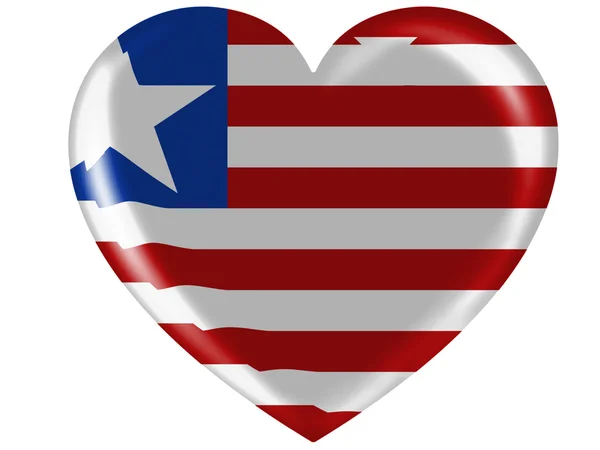 Liberya. Liberya bayrağı parlak kalp simgesi üzerinde boyalı — Stok fotoğraf