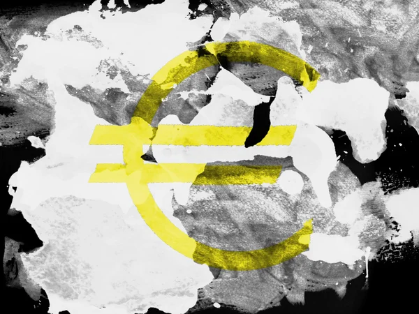 Euro signe de devise peint à l'aquarelle sur papier noir — Photo
