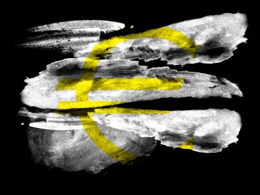 Euro para birimi simgesi siyah dokulu kağıt sulu boya ile boyanmış