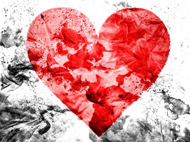 Red Heart symbol painted dirty and grungy paper