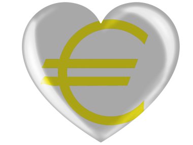 Euro para birimi simgesi parlak kalp simgesi üzerinde boya boyalı